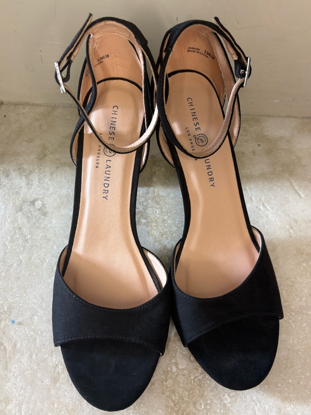 Chinese Laundry 9.5 Black Suede Open-Toe Ankle Strap Heels